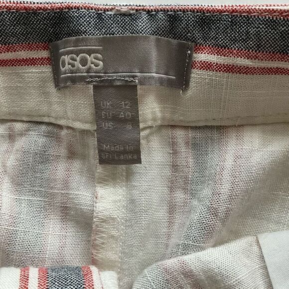 Asos Womens Striped Linen Blend Pockets Belted Buckle Multi-Color Shorts Size 8 - Picture 6 of 7